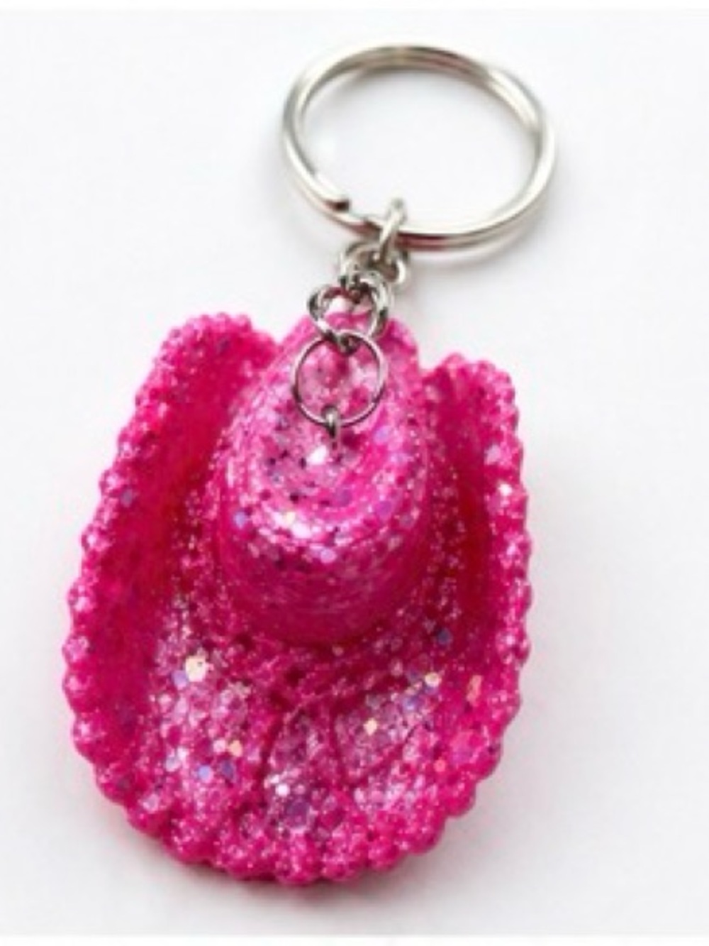 Pink Glitter Cowboy Hat Keychain - Stylish Women’s Key & Card Holder Accessory - Picture 3 of 8